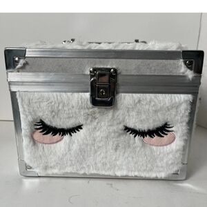 Cute Eyelash Faux Fur Makeup Train Case Cosmetic Storage Box